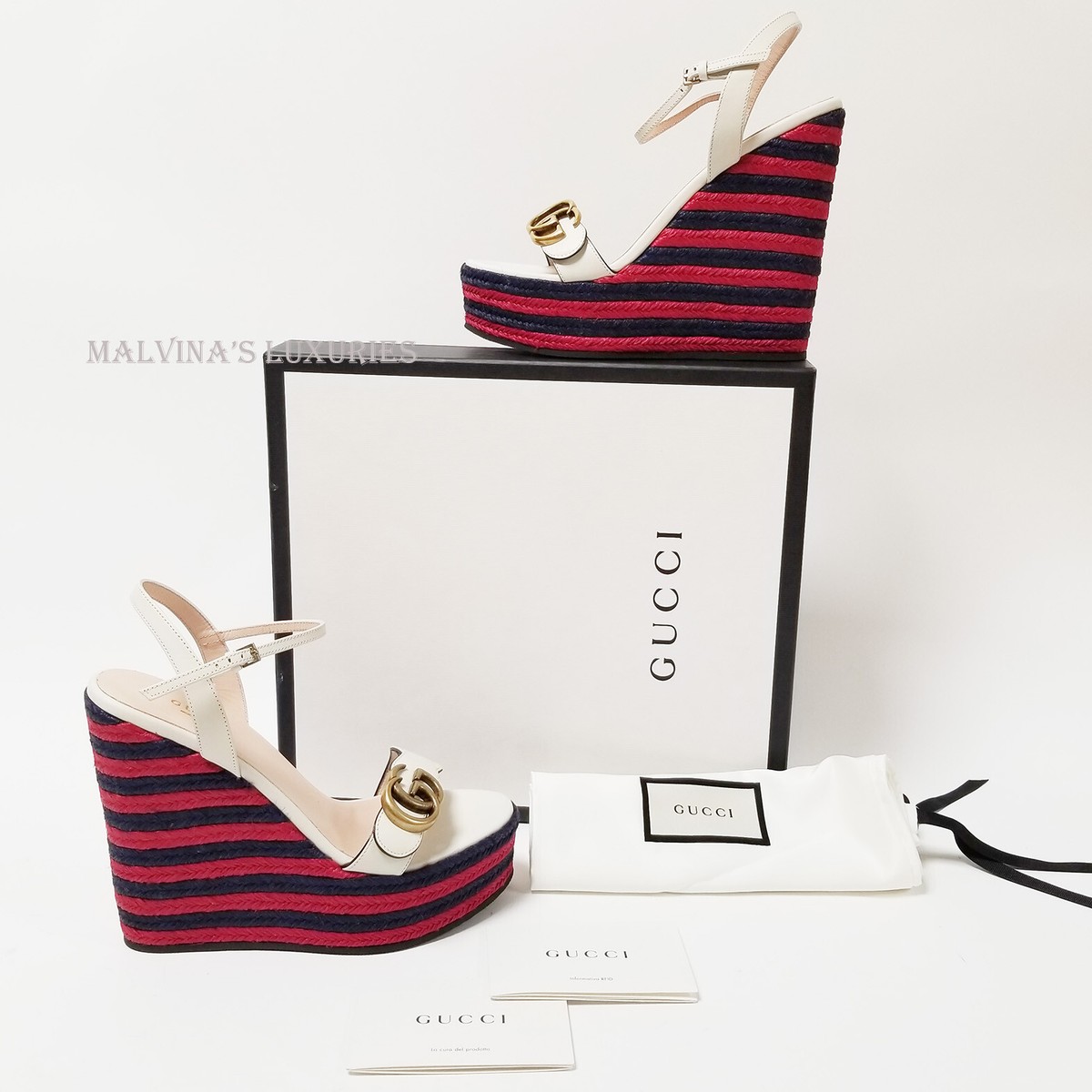 GUCCI AITANA SHOES GG PLATFORM ESPADRILLE WEDGES SANDALS 38.5 US 8.5 | eBay