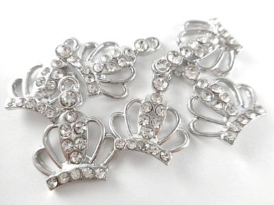 Diamond Tiara Crystallized Crown Charms Antique Silver Plated Alloy Q6 Per Pkg