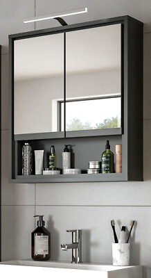 Badezimmer Spiegelschrank in grau Badschrank 2-türig Alibert 60 cm Malik