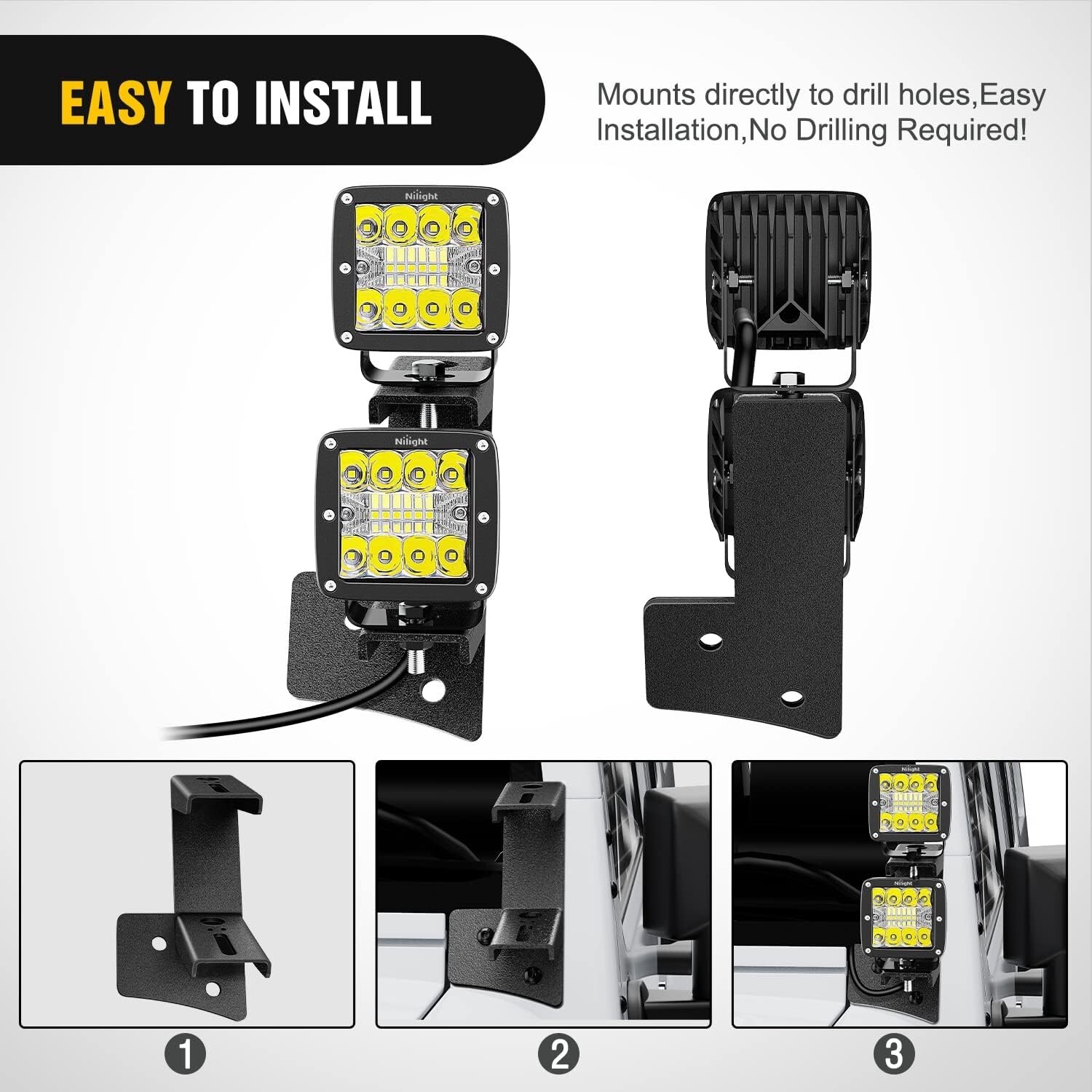 Nilight 2PCS Windshield Hinge Mounting Brackets Dual APillar for