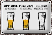 Blechschild Spruch 30X20 Cm Bier Optimist Pessimist Realist Deko Schild Tin Sign