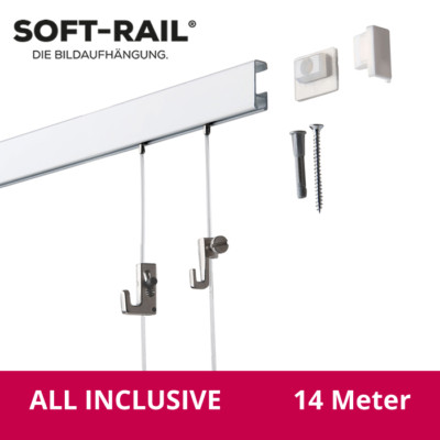 14 Meter (7 x 2m) Bilderschienen Set Soft-Rail, All Inclusive, Galerieschienen