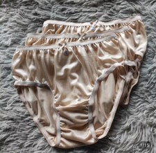 Women  s Silky Nylon Bikini Panties Size L Beige 32  -38  Soft Briefs 3-Pack Set