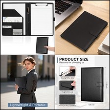 Professional Padfolio With Clipboard Faux Leather Portfolio standard Black