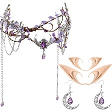 Fairy Renaissance Accessories for Women - Purple Woodland Elf Crown Elf Ears ...