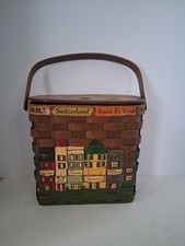 Vintage Wooden Basket Purse Hand-painted St Louis Missouri, Cloth Lining