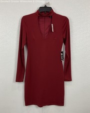 Express Crimson Red Chest Keyhole Cutout High Neckline Short Dress Sz 6 NWT