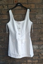 New NEXT White Square Neck Golden Button Detail Mini Dress Size UK 14 - RRP £58