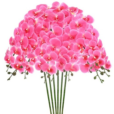 6pcs Artificial Orchid Flowers Home with 9 Large Petals [Red Pink]