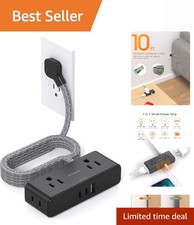 10FT Flat Plug Power Strip with 4 AC Outlets  3 USB Ports for Safe Charging