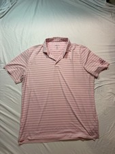 johnnie-O Men  s Polo Shirt XL Pink Stripe Performance Golf Stretch Short Sleeve