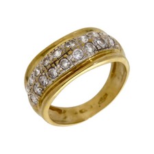 Pre-Owned 18ct Yellow Gold 2 Row Cubic Zirconia Wave Dress Ring Size: P 18ct ...