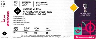 WC 2022 England v USA Unused ticket 25 11 2022