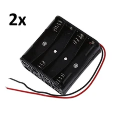 2x 8-AAA Battery Holder Case Spring Plastic Box Tow Layers Stacked Wires DC 12V