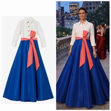 Carolina Herrera Colorblock Shirt Dress Blue White Bow Belt Size 10 NWT