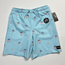 Hurley Swim Shorts Trunks Sits Above Knee Flamingos Sea Haze Boys Large NWT