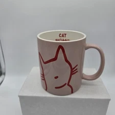 Cat Coffee Mug Tea Cup Pink Kitty Stoneware Room Essentials 14 Oz 2023