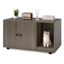 Wooden Cat Litter Box Enclosure, Hidden Litter Box Furniture w/Scratching Board