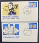 2 x Australia Day 1980 Matthew Flinders FDC First Day Covers Roselands Postmarks