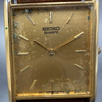 Seiko Tank Watch Men 25mm Champagne Dial Gold Tone Rectangle 5y30