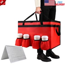 Large Insulated Food Delivery Bag with 4 Cup Holder, Cooler Bag Drink Carrier