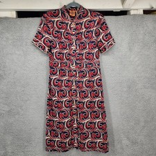 Tory Burch Silk Blend Button Front Dress Geometric Print Short Sleeve Size Small