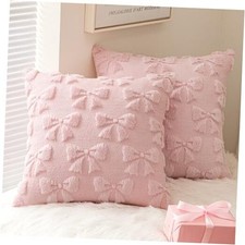Bow Pillow Covers Coquette Room Decor 18" x 18" Pack of 2 Light Pink