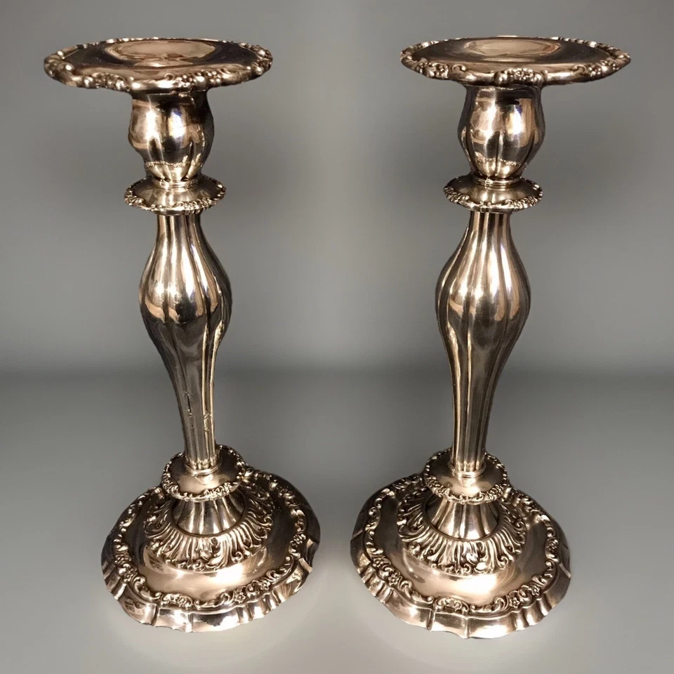 "Par de candelabros victorianos modernos plateados de placa de plata de Lunt 10,75"" C-1941" Foto 3 de 4