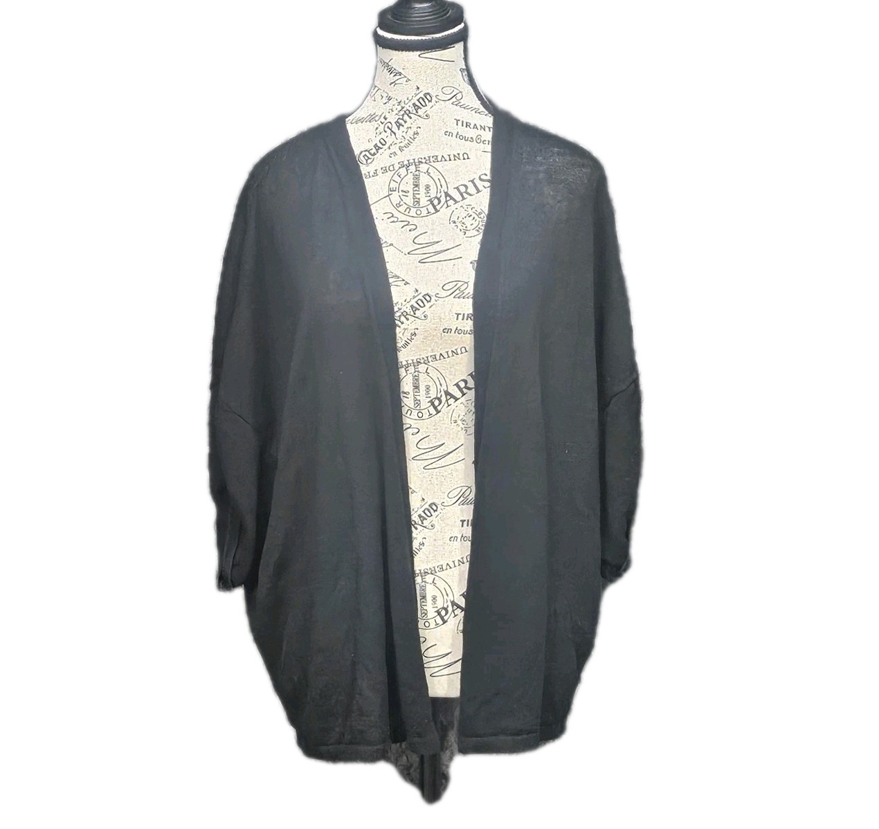 J Jill Cardigan Womens 2X Black Cuffed Sleeve Linen Blend Open Front Sweater