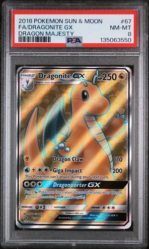 2018 Pokemon Sun & Moon FA/Dragonite GX Dragon Majesty #67 PSA 8