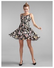 Gap Women's Midi Fit & Flare Cami Dress Blue, Ruched Bust, Ruffled Hem, Pleated