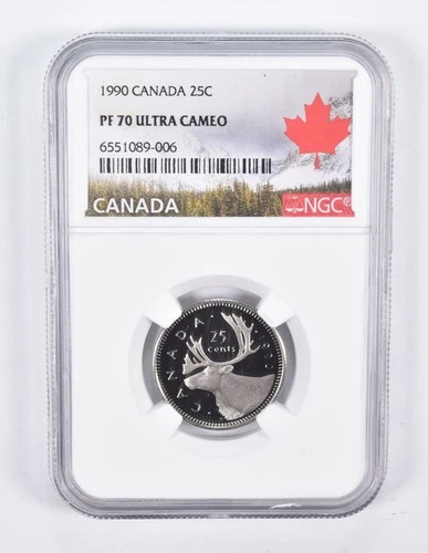 1990 PF70 Canadian 25C Quarter NGC Canada Lbl *9062