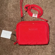 Vera Bradley Wristlet Crossbody Fire Red Microfiber On the Square