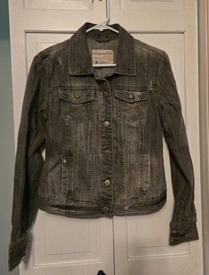 Aeropostale Jacket Women's M Button Up Dark Gray Denim Jean Distressed 1M