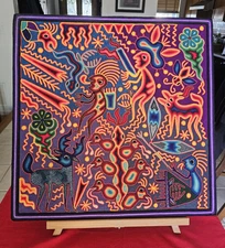 RARE "The Dream of the Gods" Huichol Yarn Painting Indigenous Mexico Art