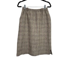 Vintage 70s Century Boston Women  s 100 Pure Wool Plaid Neutral Skirt size Small
