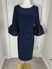 Women’s Ralph Lauren Navy Blue Knee Length Dress Puffed Bell Cuff Sleeves Size 8