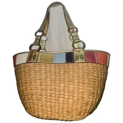 Coach 10749 Lily 65th Anniversary Ed. Large Straw W/Gold Leather