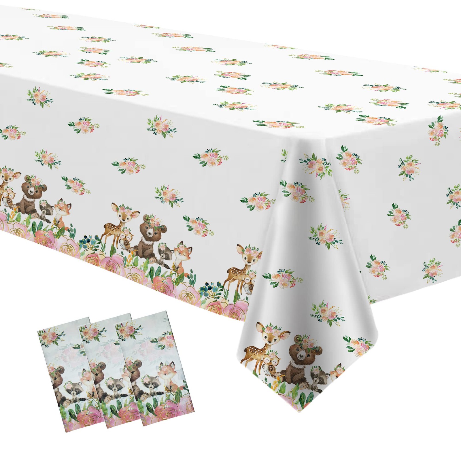 APOWBLS Woodland Baby Shower Tablecloth 108 x 54 inches, Multi Color 