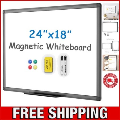 Elegant 24x18 Magnetic Whiteboard with Black Aluminum Frame - Complete Set