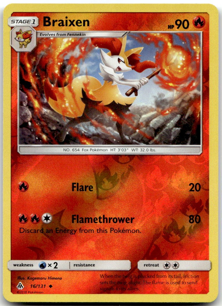Braixen 16/131 Uncommon Forbidden Light Pokemon Reverse Holo Near Mint