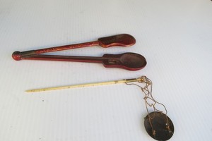 Antique Chinese Asian Scale with Wooden Case cooper Pan Bone Marker