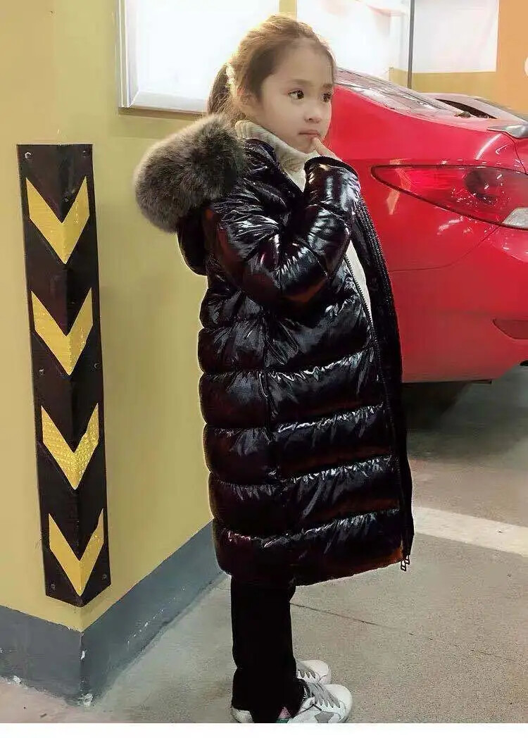 New Winter Coats Teens Down Jacket Real Fox Collar Kids Long