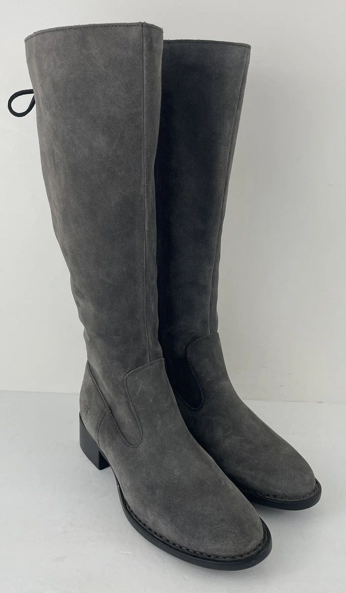 Born Cotto Knee High Riding Boots Gray Suede Tie Detail Size 7.5 M
