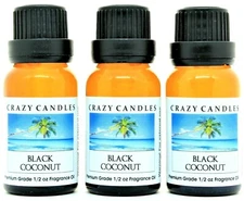 3 Black Coconut 1/2oz Premium Grade Scented Fragrance Oil Crazy Candles