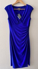 New American Living Sleeveless V-neck True Cobalt Blue Knee-length Wrap Dress 6