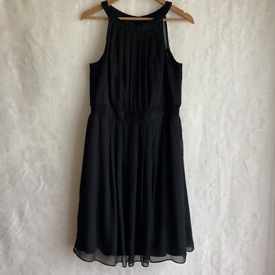 WHITE HOUSE BLACK MARKET Black Halter Fit Flare Dress Gold Buttons Womens  12 | eBay