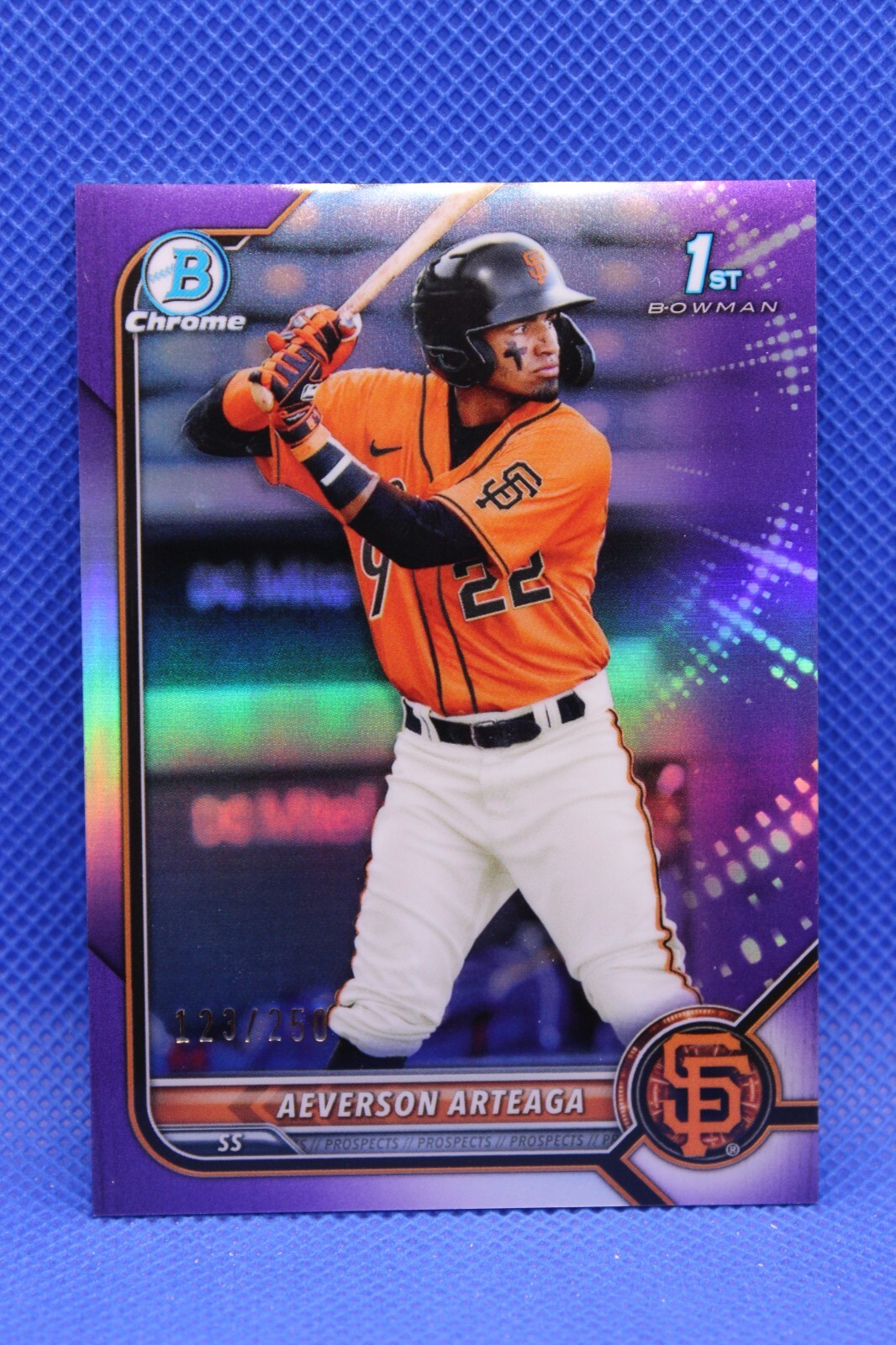 2022 Bowman Chrome Prospects Purple Refractor /250 Aeverson Arteaga #BCP-82 SP