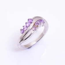 Natural Amethyst Tiny Round Gemstone 925 Sterling Silver Women Designer Ring