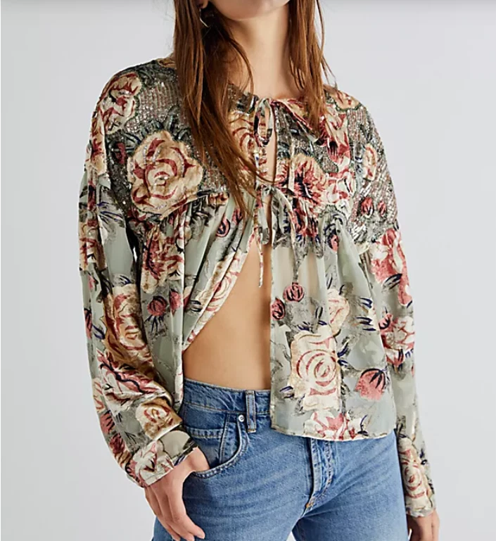 FREE PEOPLE Elsa Embellished Floral Jacket MEDIUM RRP$198 - Image 2 of 4